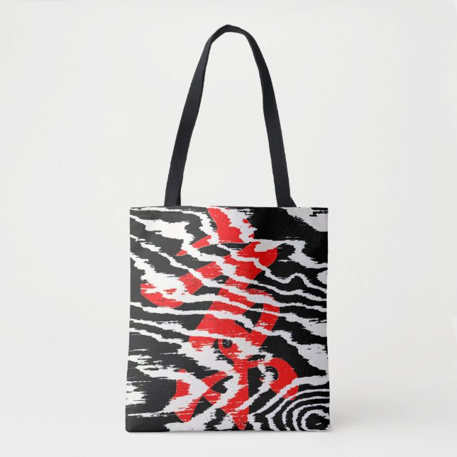 Very Cool Black Red White Abstract Pattern Tote Bag (Front)