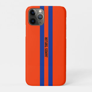 Very Cool Blue and Orange Racing Stripes Monogram iPhone 11 Pro Case