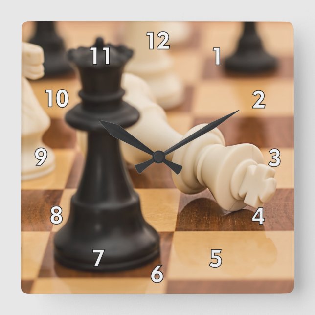 Very Cool Chess Board with Pieces Square Wall Clock (Front)