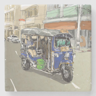 Very Cool City Taxi Sketch Drawing Stone Coaster