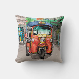 Very Cool City Taxi Sketch Drawing Throw Pillow