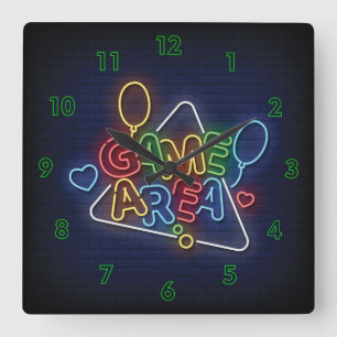 Very Cool & Colourful Simulated Neon Sign Game Are Square Wall Clock