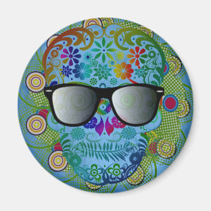 Very cool colourful skull with glasses magnet