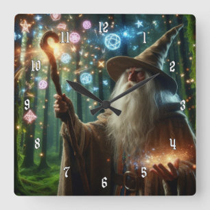 Very Cool & Colourful Wizard Casting a Spell Square Wall Clock
