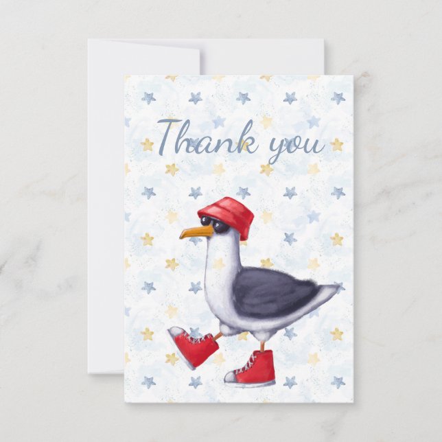 Very Cool Cute Seagull Vacation TravelThank You Th Thank You Card (Front)
