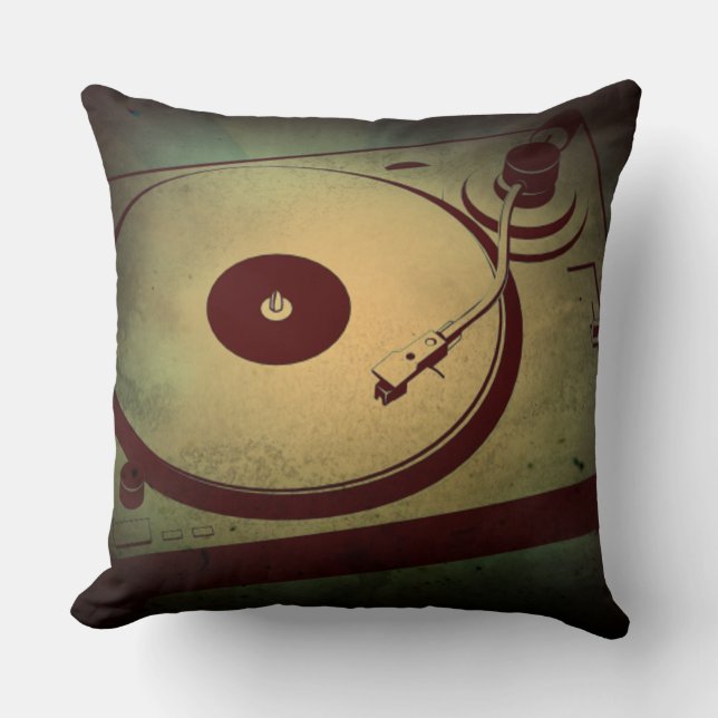 Very Cool Grunge Retro Record Player Turntable Throw Pillow (Front)