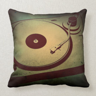Very Cool Grunge Retro Record Player Turntable Throw Pillow