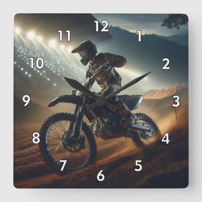 Very Cool MotoCross Competition Digital Rendering Square Wall Clock (Front)
