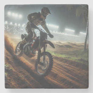 Very Cool MotoCross Competition Digital Rendering Stone Coaster
