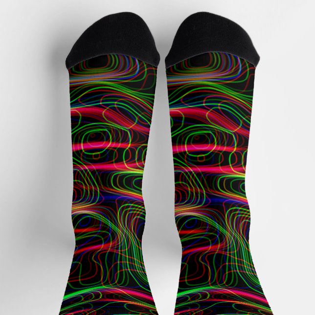 VERY COOL Neon Multicolored Curved Lines  Socks (Top)