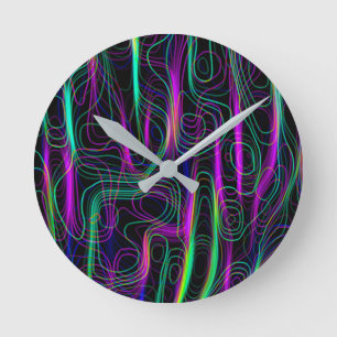VERY COOL Neon Multicolored Curvy Pattern Round Clock