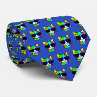Very Cool Rainbow Cat Pattern on Blue Tie
