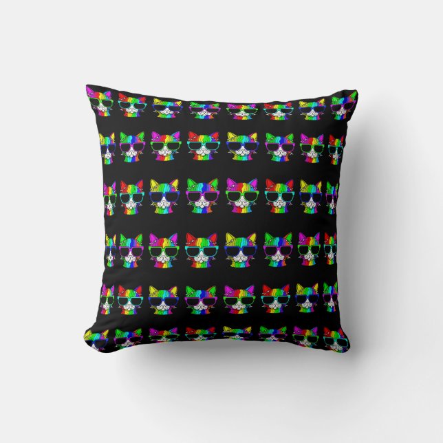 Very Cool Rainbow Cat with Sunglass Pattern  Throw Pillow (Front)