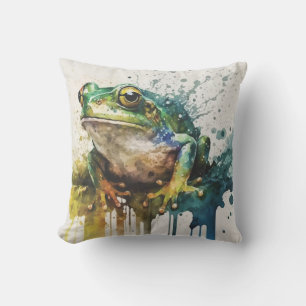 Very Cool Semi-Abstract Frog Painting Throw Pillow