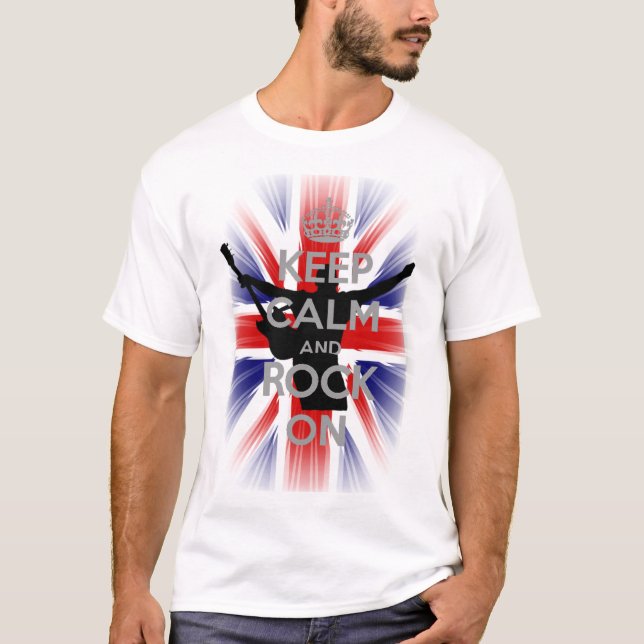 Very Cool U.K Flag Keep calm and Rock on T-Shirt (Front)