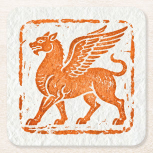 Very Cool Winged Creature Wall Painting Square Paper Coaster