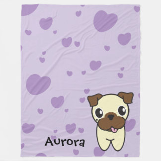 Very Cute Aurora the Pug Purple Heart Fleece Blanket