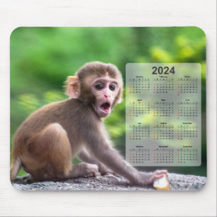 Very Cute Baby Monkey 2024 Calendar Mouse Pad