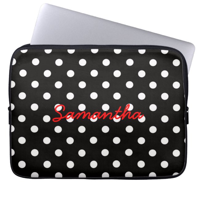 Very Cute Black White Polka Dot Pattern Monogram Laptop Sleeve (Front)
