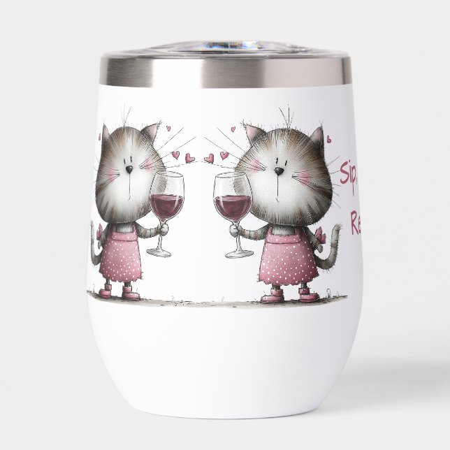 Very Cute Cat Funny Wine Tumbler (Front)