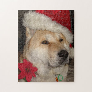 very cute dog dressed up for christmas jigsaw puzzle