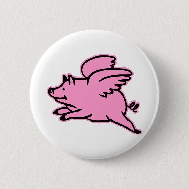 Very Cute Flying Pink Pig 2 Inch Round Button (Front)