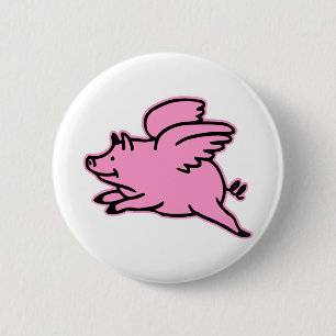 Very Cute Flying Pink Pig 2 Inch Round Button