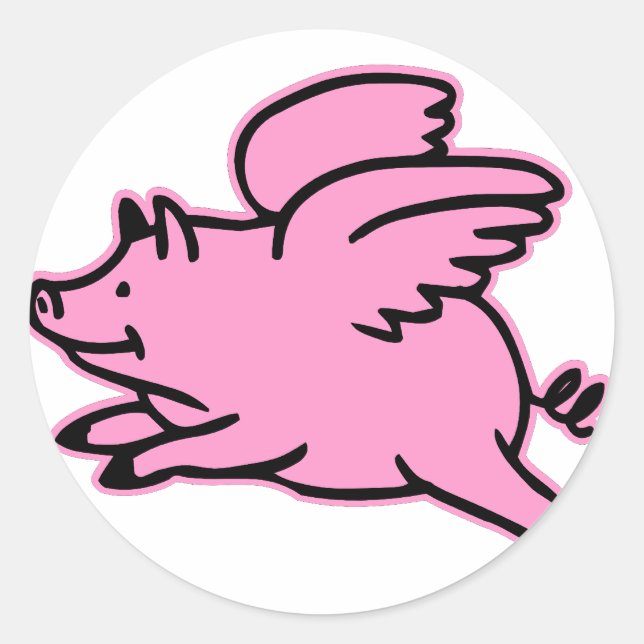 Very Cute Flying Pink Pig Classic Round Sticker (Front)