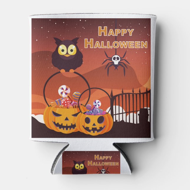 Very Cute Happy Halloween Design Can Cooler (Front)