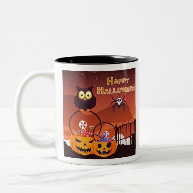 Very Cute Happy Halloween Design Two-Tone Coffee Mug (Left)