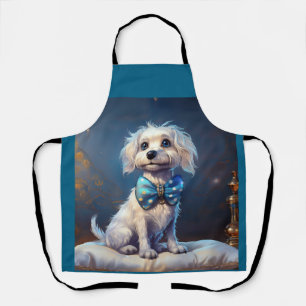 Very Cute Lil Doggie With Blue Bow Tie Apron