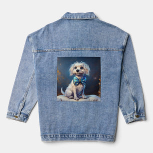 Very Cute Lil Doggie With Blue Bow Tie Denim Jacket
