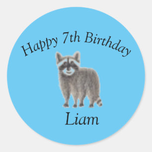 Very Cute Original Raccoon Birthday Illustration Classic Round Sticker