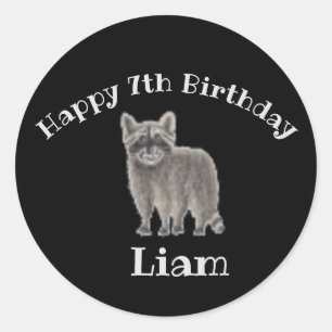 Very Cute Original Raccoon Birthday Illustration Classic Round Sticker