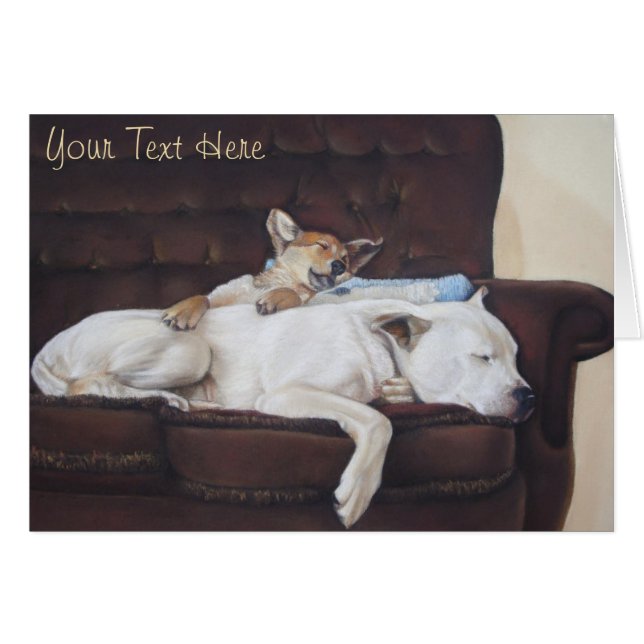 very cute picture of brown puppy & white bulldog (Front Horizontal)