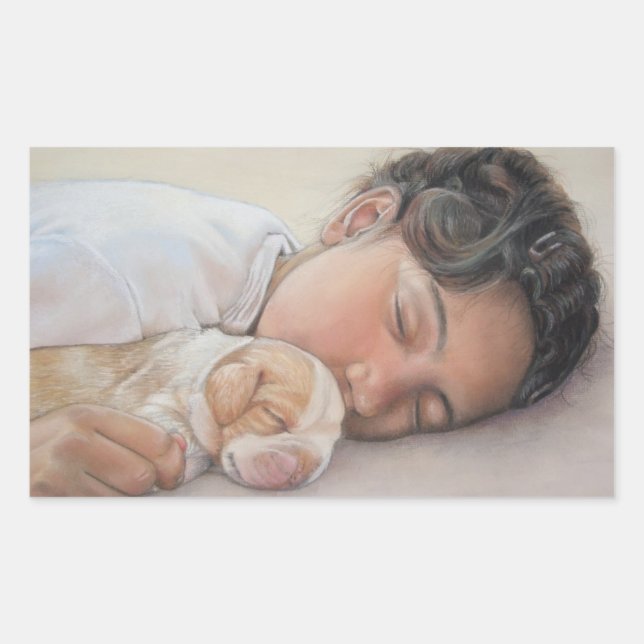 very cute picture of child and beagle puppy  sticker (Front)