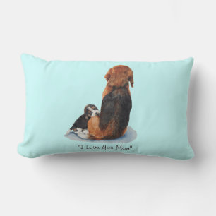 very cute puppy beagle cuddling mom dog lumbar pillow