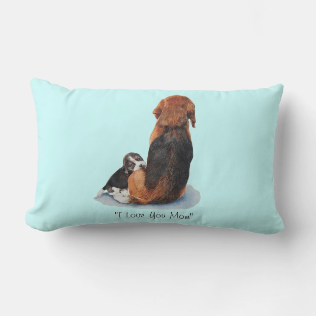 very cute puppy beagle cuddling mom dog lumbar pillow (Front)