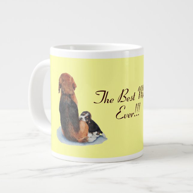 very cute puppy beagle cuddling mum dog large coffee mug (Front Left)