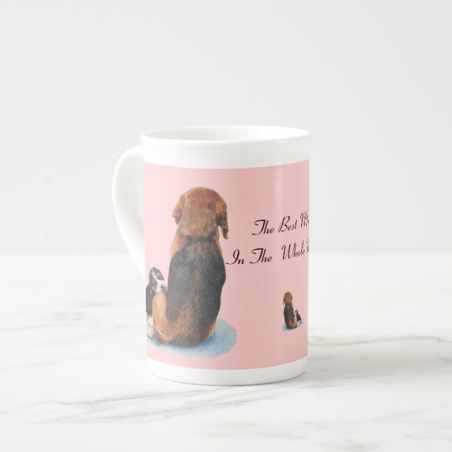 very cute puppy beagle with mom dog bone china mug (Front Left)