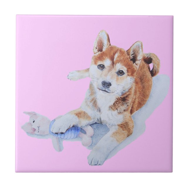very cute puppy red sheba inu dog tile (Front)