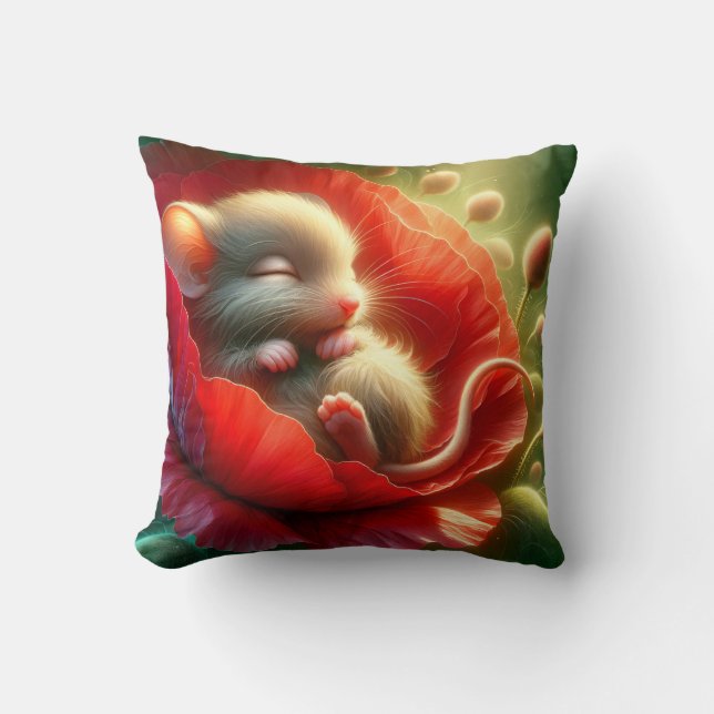 Very cute sleeping Mouse Throw Pillow (Front)