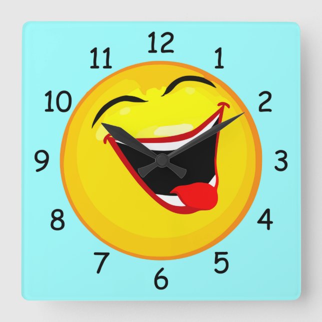 Very Cute & Very Happy Emoticon / Emoji Square Wall Clock (Front)