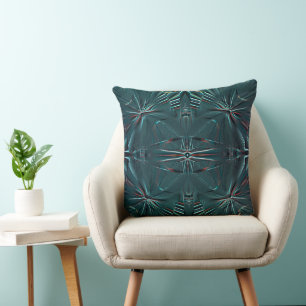 Very dark cyan abstract shapes in dotted texture throw pillow