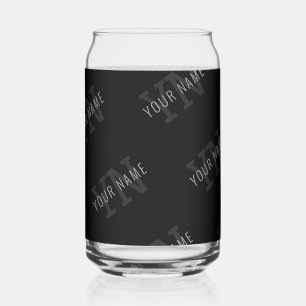 Very Dark Grey & Black Monogram Name Pattern Can Glass