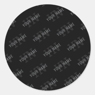 Very Dark Grey & Black Monogram Name Pattern Classic Round Sticker