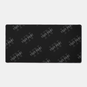 Very Dark Grey & Black Monogram Name Pattern Desk Mat
