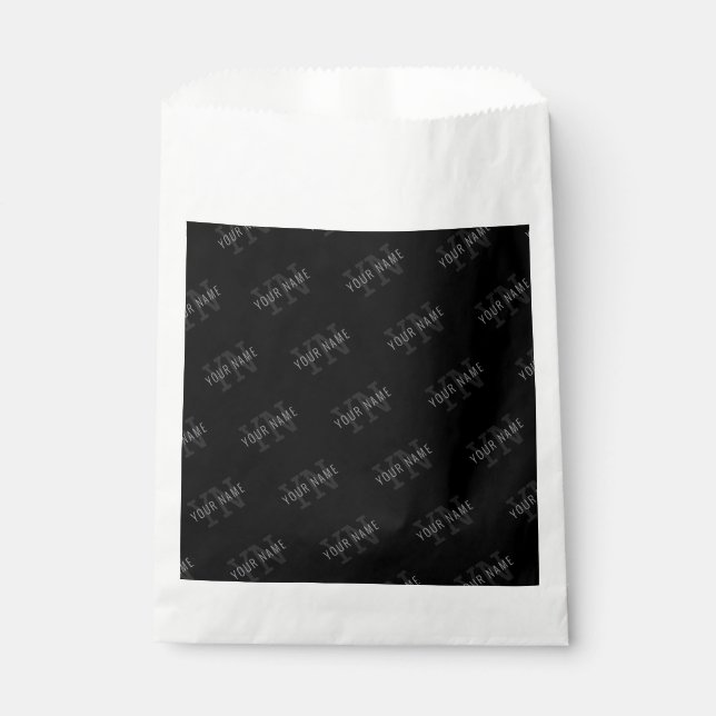 Very Dark Grey & Black Monogram Name Pattern Favour Bag (Front)