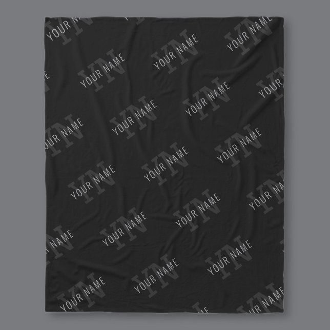 Very Dark Grey & Black Monogram Name Pattern Fleece Blanket (Creator Uploaded)