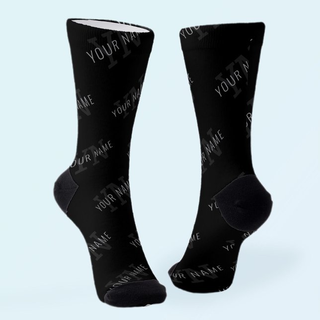 Very Dark Grey & Black Monogram Name Pattern Socks (Creator Uploaded)